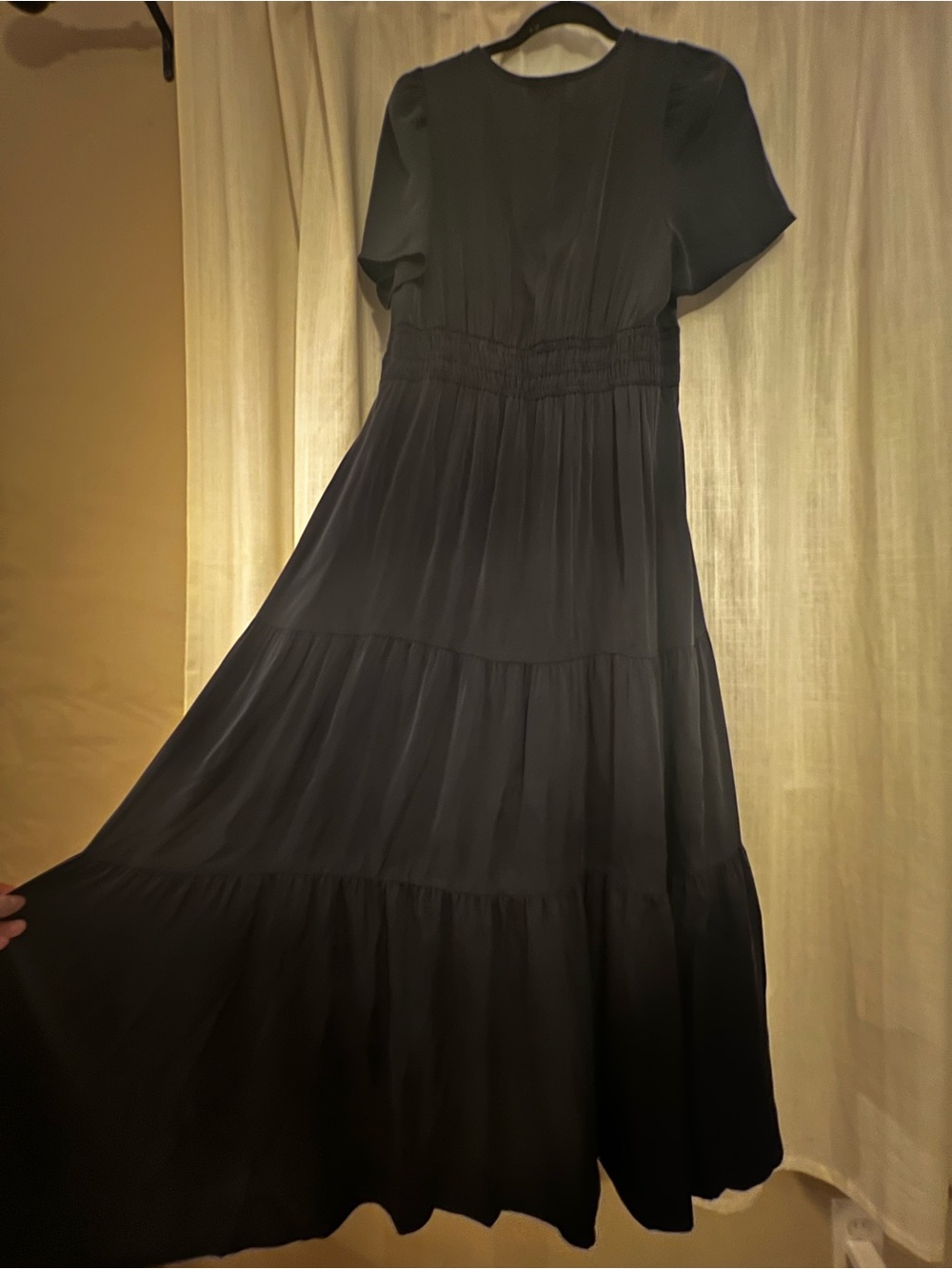 Quince Washable Stretch Silk Tiered Maxi Dress Navy Blue Large - Picture 14 of 14
